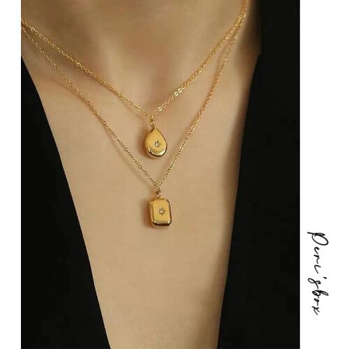 PerisBox 2 Designs Waterdrop Star Necklaces Square Geometric Necklaces for Women Minimalist Rhinestone Necklace 2020 Jewelry