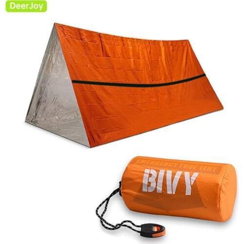 Survival Tent Emergency Shelter with Survival Whistle For 2 Person Tent Emergency Sleeping Bag Tube Tent for Hiking Waterproof