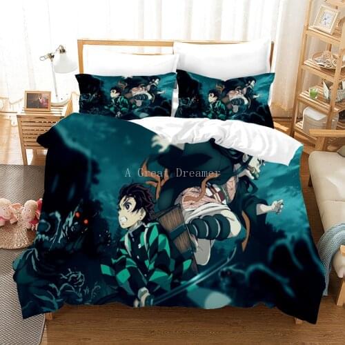 Demon Slayer Devils Blade Duvet Cover Anime Boys Comforter Bedding Sets Home Textile Pillow Case Quilt Decor Bedding For Boys