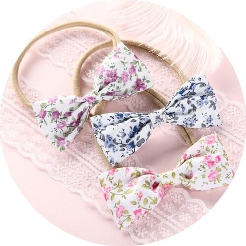 3pcs/lot Vintage Hair Bows Headband Print Nylon Headbands Bowknot Elastic Hair bands Floral Toddler Baby Girl Hair Accessories