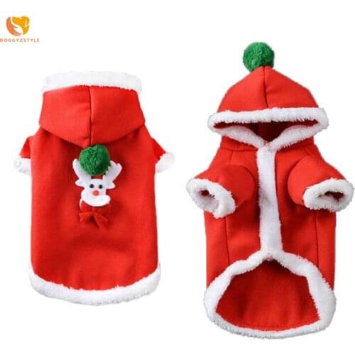 Christmas Dog Elk Coat Warm Pet Dogs Clothes Cat Winter Polyester Dachshund Bulldog Hooded Costume Red XS,S,M,L,XL DOGGYSTYLE