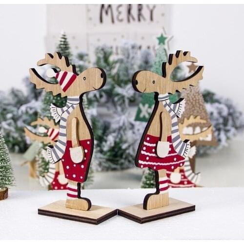 2021 New Year DIY Christmas Decoration Tabletop Wooden Painted Christmas Elk Ornaments Creative Homemade Splicing Xmas Ornaments