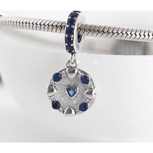 S925 Pendant Bead DIY Jewelry Love Heart Navy CZ Dangle Charm fit Lady Bracelet Bangle