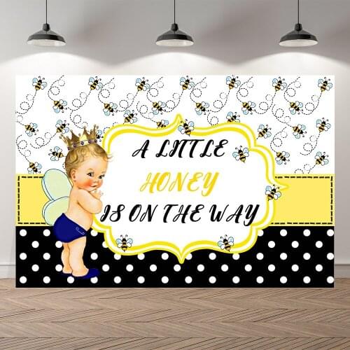 Seekpro Honey Cute Bees Prince Boy Baby On The Way Party Backdrop Customized Kids Birthday Decorations Background Photocall