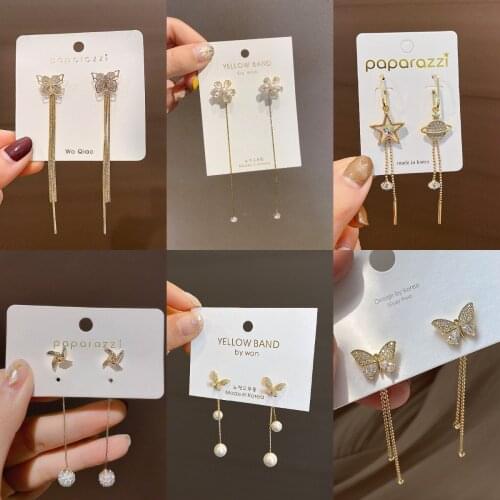 Butterfly Earrings 2021 New Trendy Moon Flower Star Bowknot Heart Love Tassel Drop Earrings For Women Girls Sweet Jewelry Gift