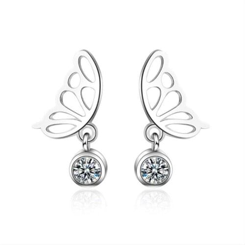 TJP Fashion Crystal Wing Girl Stud Earrings For Women Jewelry Top Quality 925 Sterling Silver Earrings Lady Girl Accessories Hot