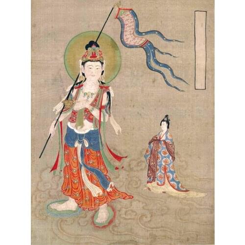 Top traditional Chinese painting canvas prints Dunhuang Cave painting Bodhisattva leading a lady donor towards the Pure Lands