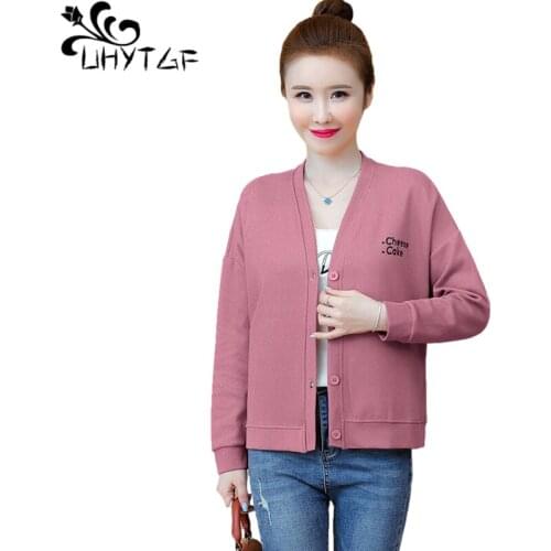 UHYTGF Short Jacket Women Spring Autumn Coat Plus Size Loose Thin Hooies Sweatshirt Female Casual Cardigan Tops Outerwear 1536