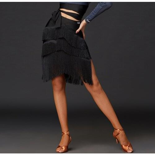 Latin Dance Skirt Female Adult Sexy Split Fringed Practice Skirts Samba Salsa Cha Cha Tango Dancing Clothes Show Wear DN6591