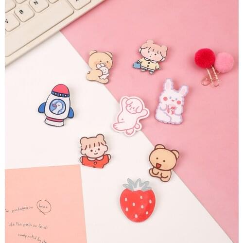 2 Pcs/set Kawaii Pins Cartoon Animals Strawberry Brooches Cute Badge Holder Gift for Women Decoration Accessories Supplies