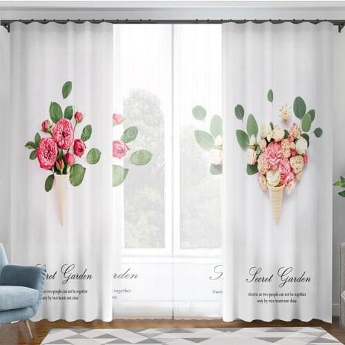 Blackout Blinds Printing Curtain Flower White Curtains For Bedroom Living Room Window Treatment Cortinas Dшторы ormitorio