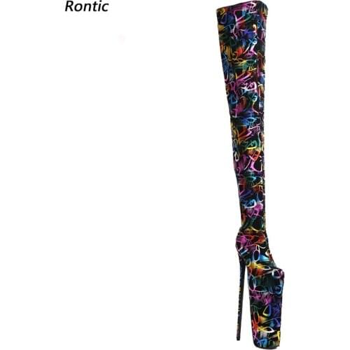 Rontic Women Platform Over The Knee Boots Side Zipper 30 Cm Stiletto Heels Round Toe Multi Color Night Club Shoes US Size 5-18