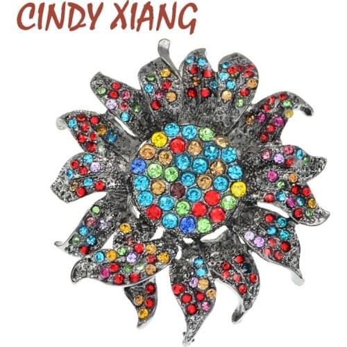 CINDY XIANG Multicolor Rhinestone Large Sunflower Brooches For Women Vintage Fashion Dress Brooch Pin 3 Colors Available Gifts