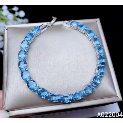 KJJEAXCMY Fine Jewelry 925 Sterling Silver inlaid blue topaz women hand bracelet lovely support detection