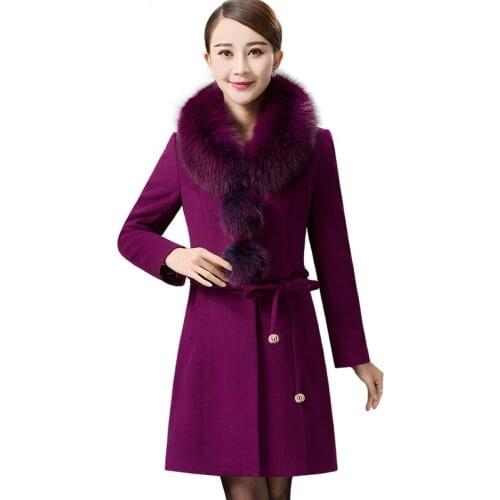 2020 autumn winter women new fashion large fur collar long single-breasted woolen cashmere coat lady large size laced wool coats