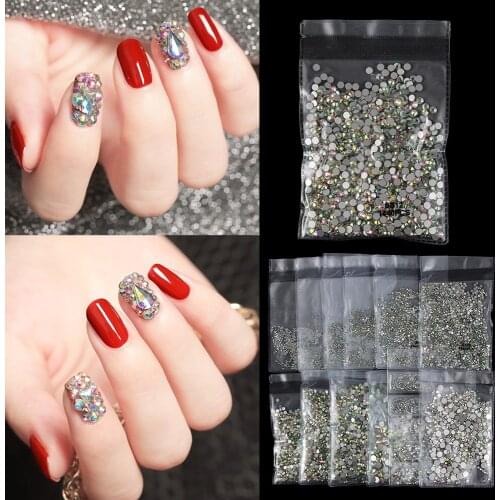 1 Pack 3D Colorful Super Glitter Shiny Crystal AB Flat Mixed RhinestoneBack Non Hotfix Nail Manicure Glass Nail Art Decorations