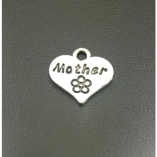 10 Pcs Silver Color Heart Mother Charms Bracelet Necklace Jewelry Making Handmade DIY 17x18mm A900