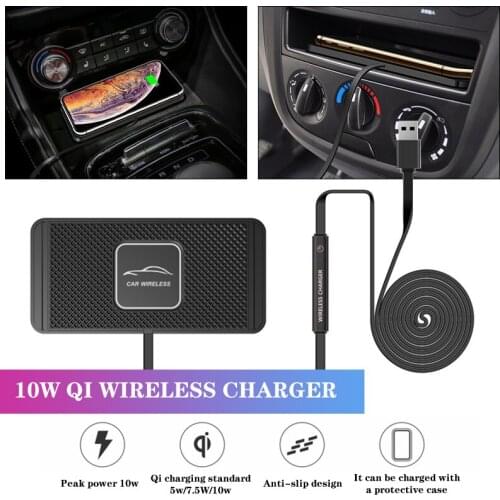 10W 2in1 Non-slip Silicone Mat Car Dashboard Holder Stand Fast Charging Qi Wireless Charger Dock Station Pad For iPhone Samsung