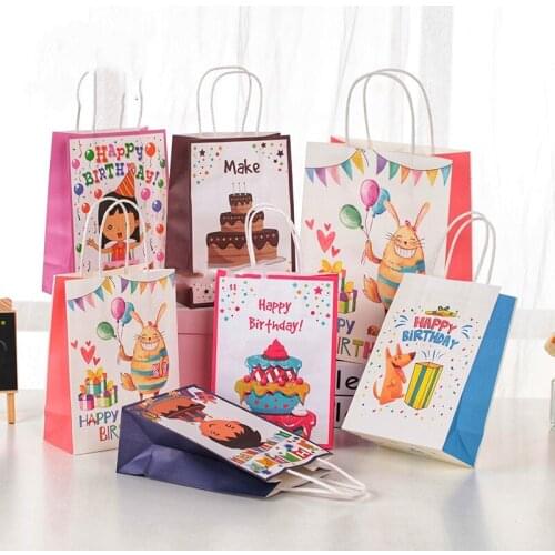 12pieces Birthday Party Decorations Kids Paper Gift Bags Candy Bags Box Baby Shower Packing Bag Jungle Theme Party