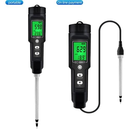 2 In 1 Soil Meter EC Temperature Soil Tester Meter Farm Measurement Backlit Display Removable Electrode Waterproof Test Planting