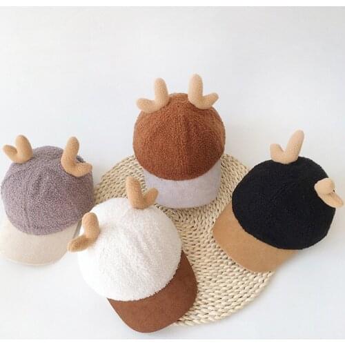 2021 New Years Christmas Childrens Baby Hat Lamb Wool Antlers Winter Warm Hat Cute Soft New Year Gift