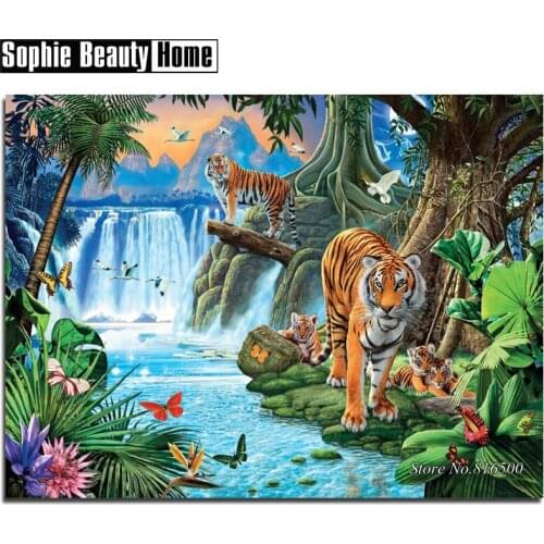 5D DIY Diamond Painting Tigers Butterfly Water Full Drill Mosaic Rhinestone Cross Stitch Kits Handmade Embroider Crafts 187154
