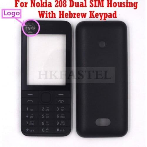 New Single Card 208 Cover For Nokia 208 Mobile Phone Dual SIM Card Housing Case + Engilish / Russian / Hebrew Keypad