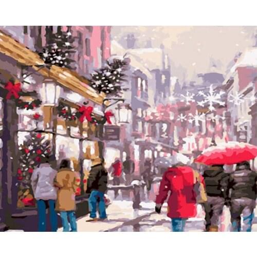 GATYZTORY Frame Christmas Street Diy Painting By Numbers Calligraphy Painting Acrylic Paint By Numbers Modern Wall Art Picture