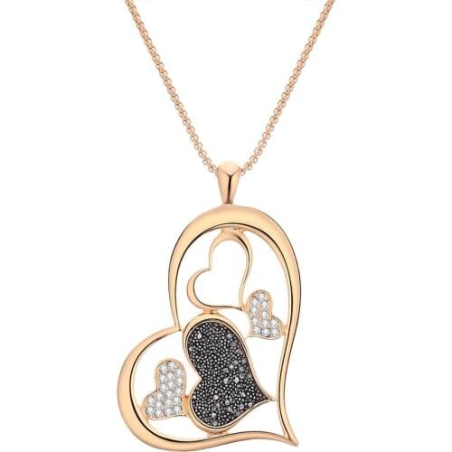 Big Heart Pendant Necklaces for Women Black Crystal Female Luxur Jewelry Necklace Luxury Winter Sweater Chain Accessories Gifts