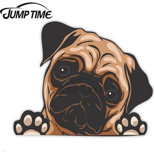 JumpTime 13 x 11.5cm For Pug Dog Peek Peeking Peekers Window Vinyl Car Bumper Funny Cute Kids Cartoon Puppy Vinyl Stickers