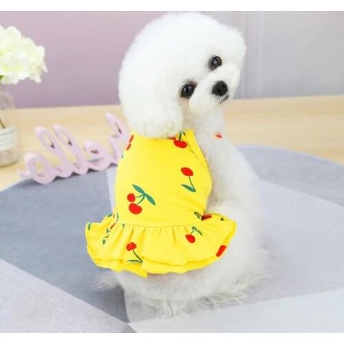 Summer Cute Cherry Print Dress Skirt Dog Dresses For Small Dogs Chihuahua Puppy Cat Princess Clothes Apparel Chihuahua Clothes