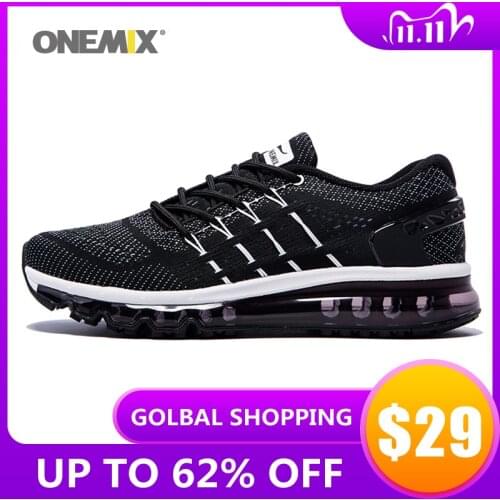 ONEMIX Off Black Men Sports Air Cushion Shoes Road Running Shoes for Men Walking Shoes Max Man Comfortable Fast Free Shipping