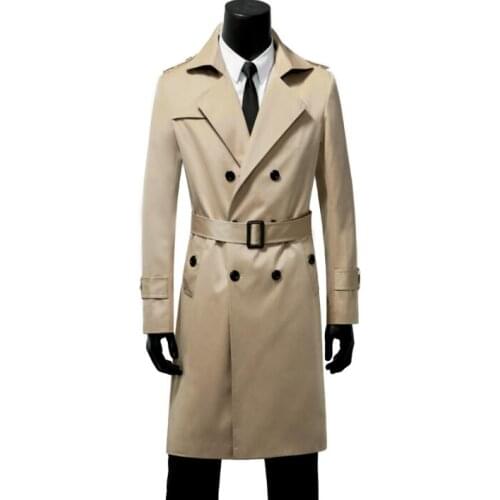Mens trench coats beige man double breasted long coat men clothes slim thin overcoat long sleeve spring autumn big size S - 9XL