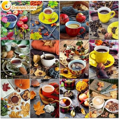 CHENISTORY Paintings By Numbers Foods Tea Home Decoration Oil Painting Pictures By Numbers Landscape Wall Art Decor Adults Kit