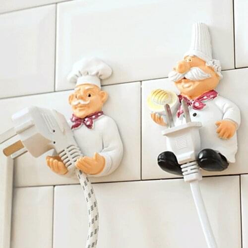 Housekeeper On Wall Cartoon Adhesive Cord Storage Strong Rack Chef Plug Hook Plug Finishing Bracket Shelf Holder Wall Mounted