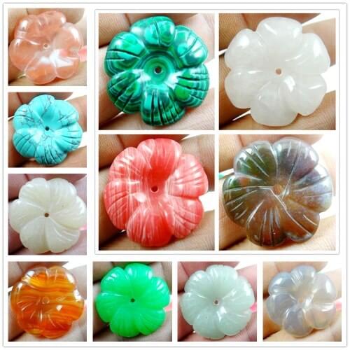 Natural stone Quartz Crystal Turquoises Opal lapis tiger eye flower pendant for diy Jewelry making necklace Accessories