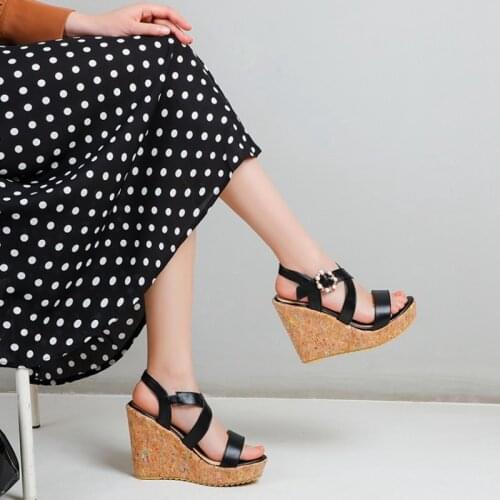 Chunky Zapatos Mujer Gladiator Sandals Women Wedge Pumps Buckle Strap Sexy Party Wedding High Heels 12cm Platform 3cm Shoes 8826