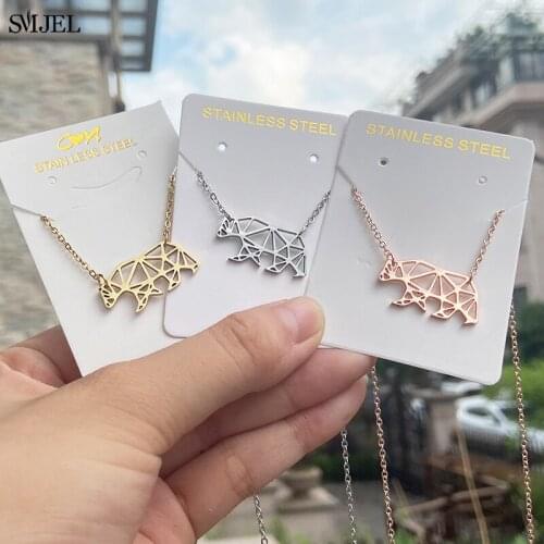Stainless Steel Cartoon Bear Necklace for Women Girl Daily Jewelry Hollow Origami Animal Bear Pendants Necklaces Party Gift