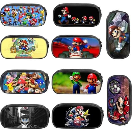 Anime cartoon Super Mario pencil bag cute large capacity double zipper pencil case stationery bag children gifts school supplies