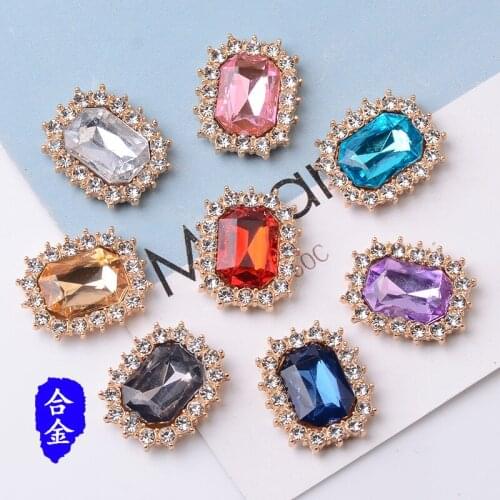 DIY Handmade Jewelry Making 10pcs 17*21mm Gold color New fashion Alloy Material Crystal Rectangle Shape charm