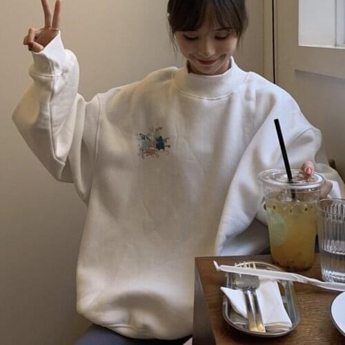New Simple Pullover Warm Hoodie Top Harajuku Print Turtleneck Cute Fashion Korean Ladies Sweatshirt