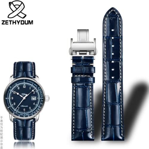 19mm 21mm 22mm Blue Genuine Leather Watch Band Strap For L4.921 L2.909 L38 Masters Collection Watch Strap Belt Bracelet