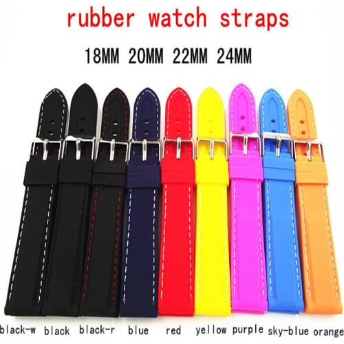 Wholesale 45pcs/lot 18MM 20MM 22MM 24MM rubber Watch band watch strap 9 colors men and women watch straps
