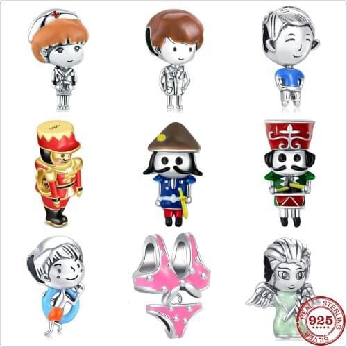 925 Sterling Silver boy girl Surfer Soldier Nurse Doctor Charm Bead Fit Original Pandora charms Bracelet For Women DIY Jewelry