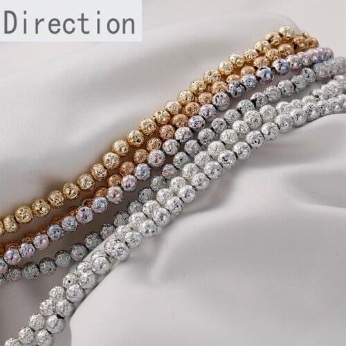 Symphony volcanic stone black gallstone plating 14k gold round loose beads diy bracelet necklace earrings material 1PCS