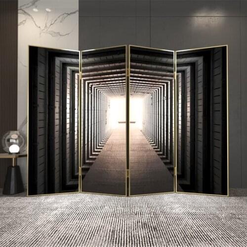 Modern metal screen partition living room folding mobile folding screen light luxury abstract art Nordic space office