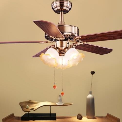 LED Retro Ceiling Fan Light Nordic Simple Dining Room Living Room Fan Light Loft Personality Creative Solid Wood Lamp