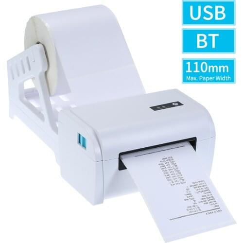 110mm BT Shipping Label Printer with Stand USB Cable High Speed Direct Thermal Printer Receipt Label Maker Sticker for Barcode
