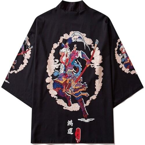 Yukata Men Traditional Haori Beach Haori Japanese Cartoon Asia Clothing Black Kimono Pants Set Cardigan Cosplay Shirt Women