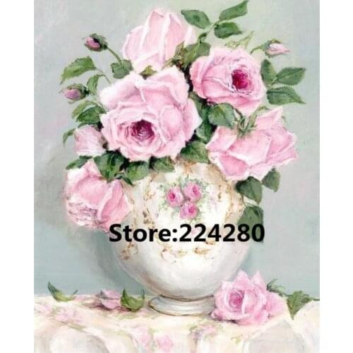Vase, Pink rose flowe Simplicity Needlework, Cross stitch kits Stylish for Embroidery,Patterns 14CT DIY Handmade